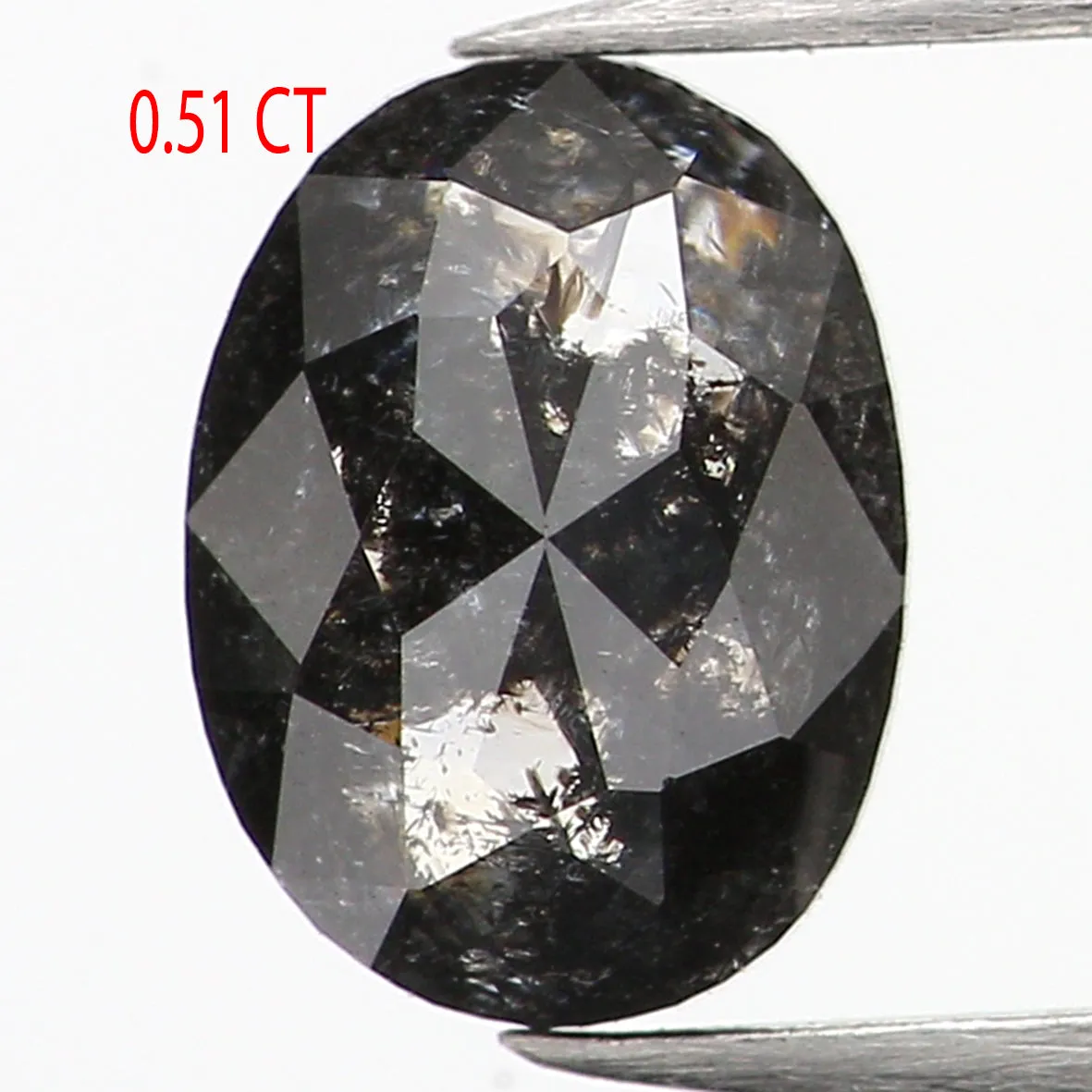 0.51 CT Natural Loose Oval Shape Diamond Salt And Pepper Oval Rose Cut Diamond 5.60 MM Black Grey Color Oval Shape Rose Cut Diam