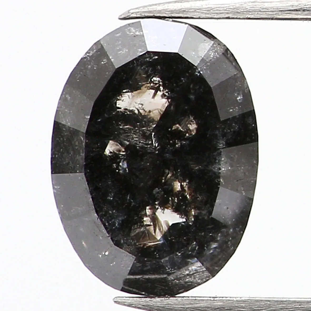 0.51 CT Natural Loose Oval Shape Diamond Salt And Pepper Oval Rose Cut Diamond 5.60 MM Black Grey Color Oval Shape Rose Cut Diam