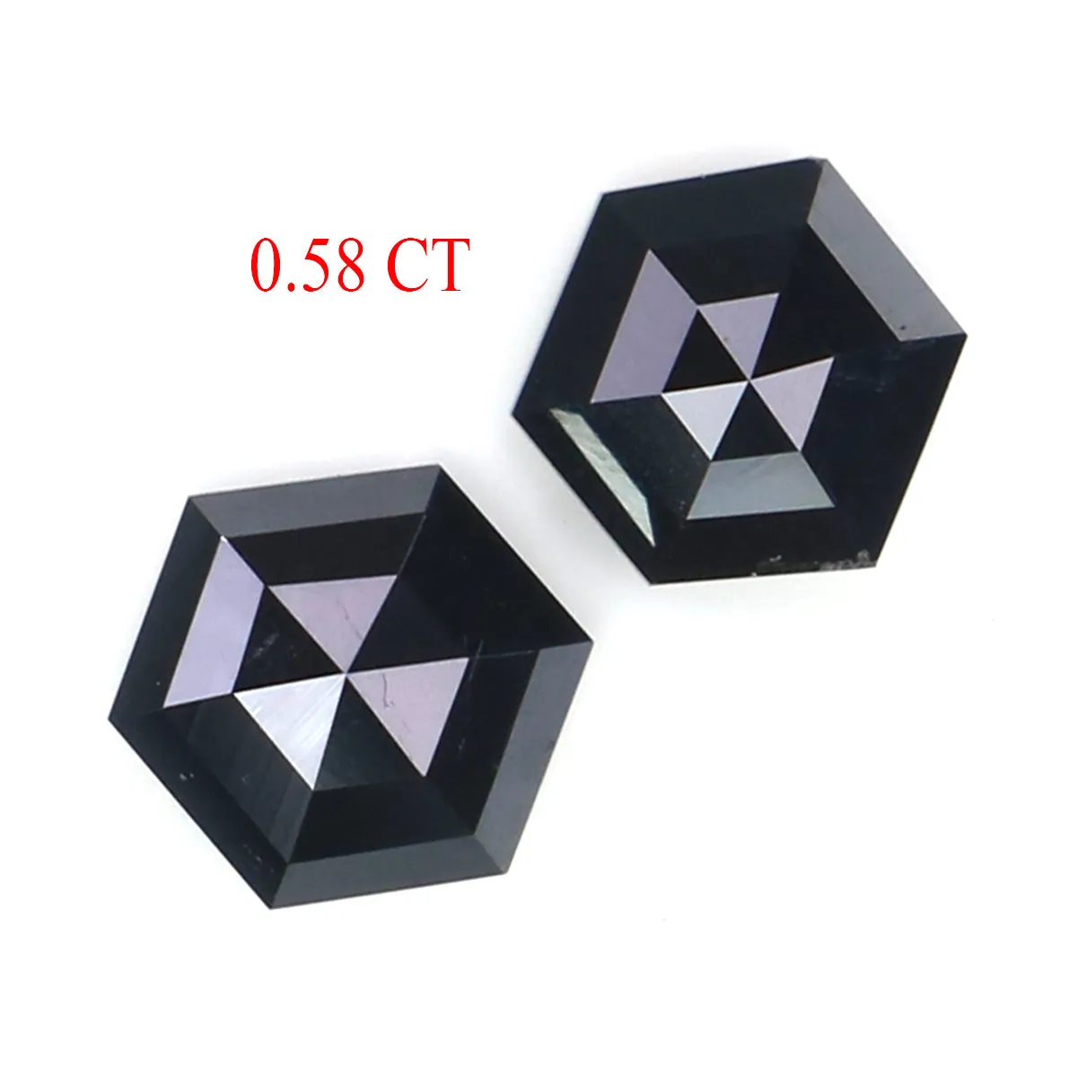 0.58 CT Natural Loose Hexagon Cut Pair Diamond Black Hexagon Cut Diamond 5.05 MM Natural Loose Black Color Hexagon Rose Cut Diam