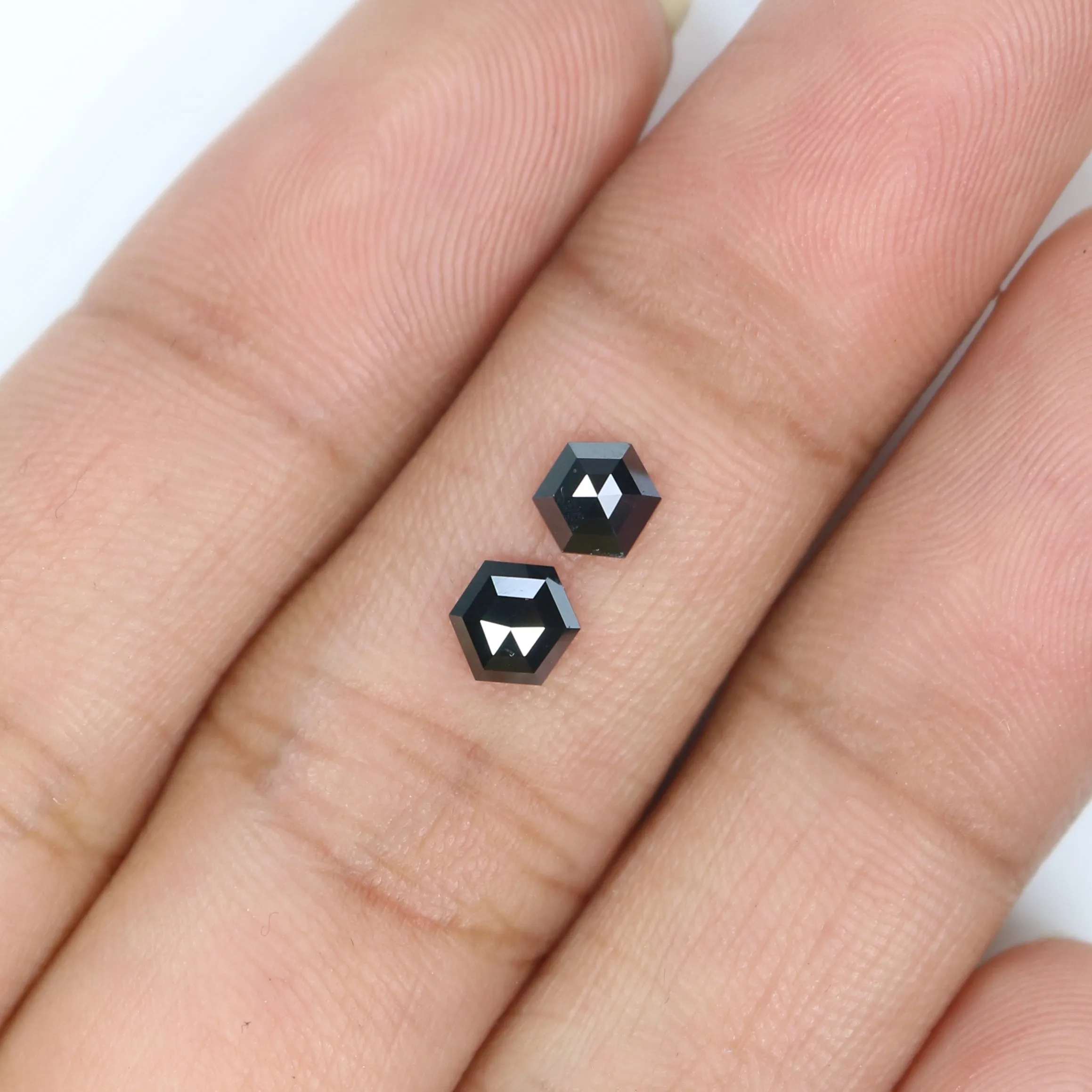 0.58 CT Natural Loose Hexagon Cut Pair Diamond Black Hexagon Cut Diamond 5.05 MM Natural Loose Black Color Hexagon Rose Cut Diam