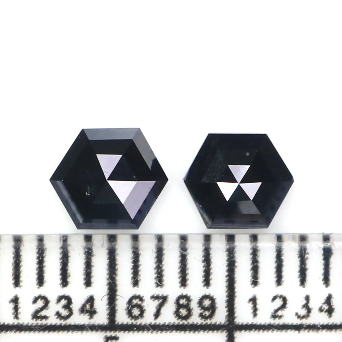 0.58 CT Natural Loose Hexagon Cut Pair Diamond Black Hexagon Cut Diamond 5.05 MM Natural Loose Black Color Hexagon Rose Cut Diam