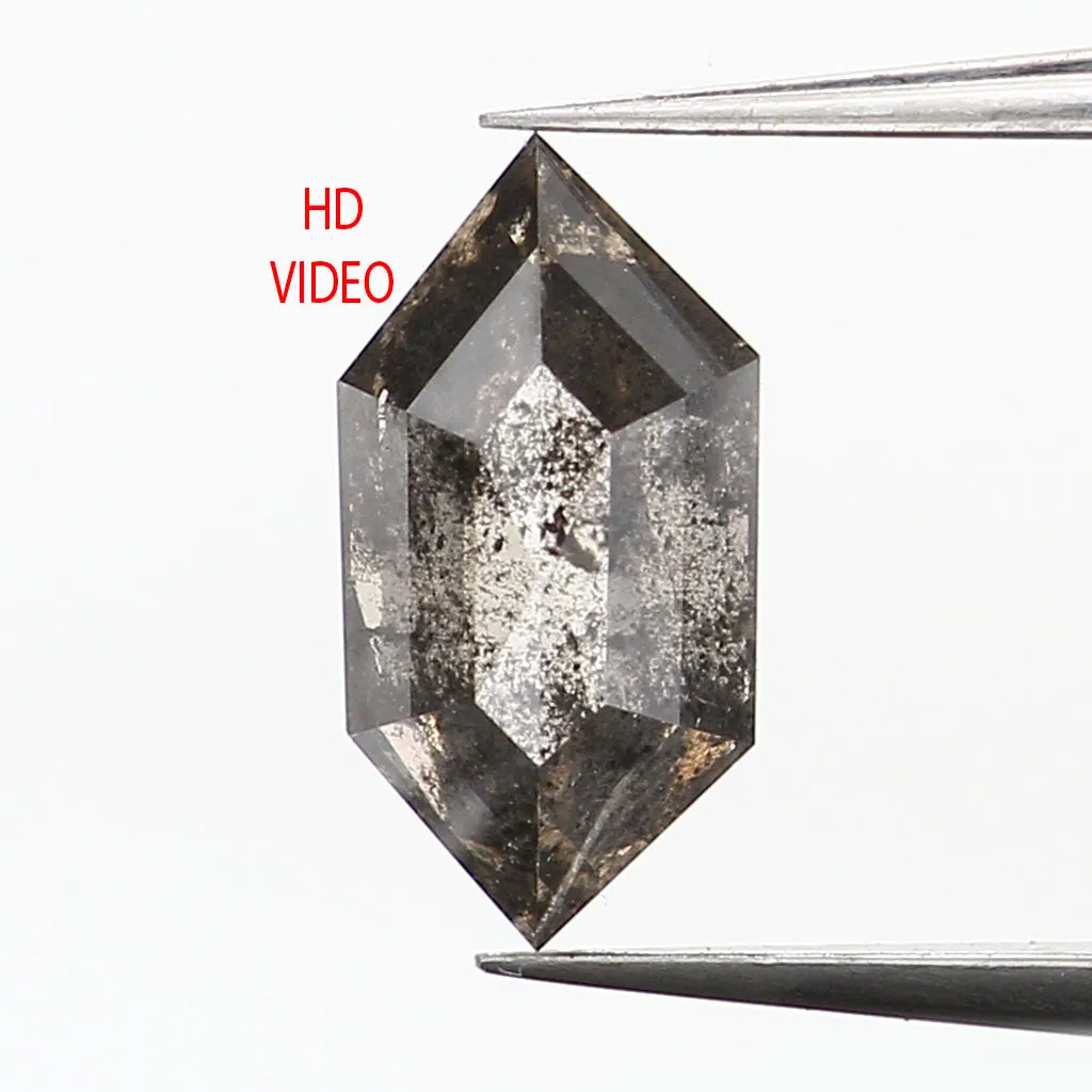 0.61 CT Natural Loose Hexagon Cut Diamond Salt And Pepper Hexagon Diamond 7.65 MM Natural Loose Black Grey Color Hexagon Cut Dia