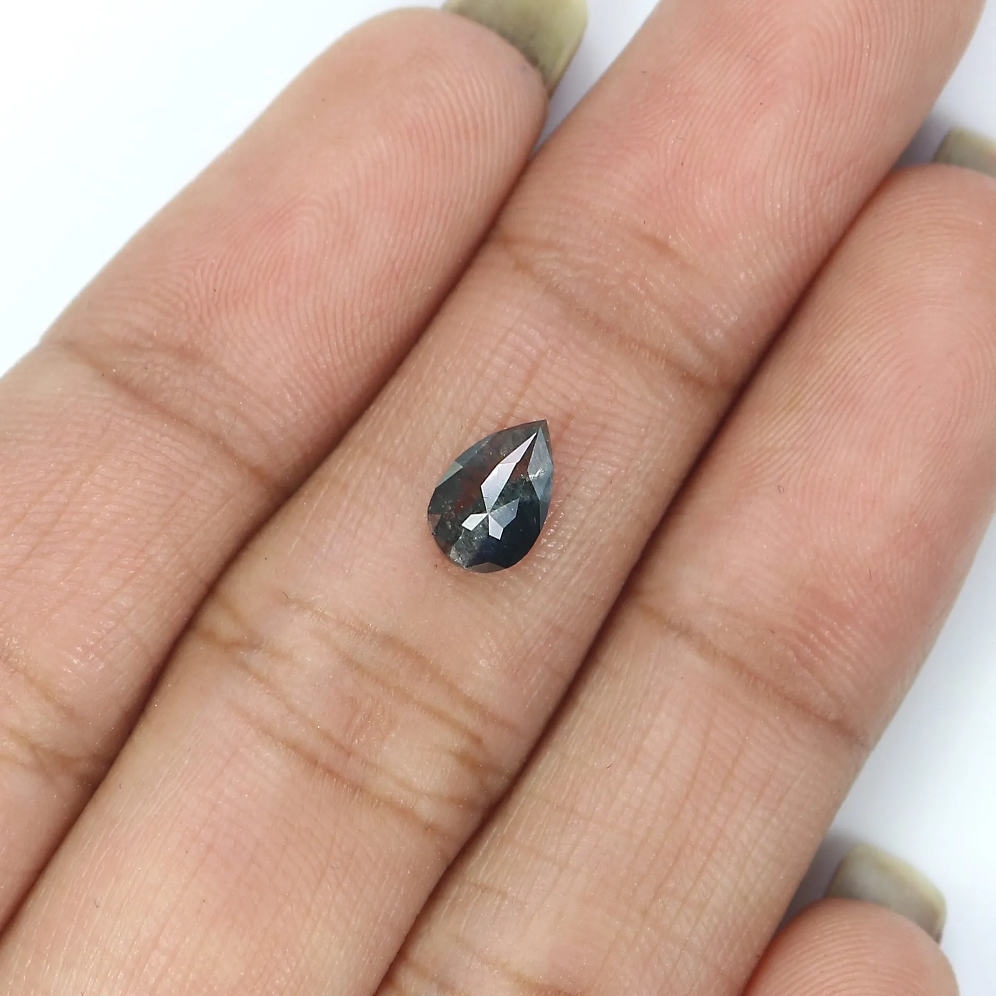 0.65 CT Natural Loose Pear Shape Diamond Salt And Pepper Pear Rose Cut Diamond 7.15 MM Black Grey Color Pear Shape Rose Cut Diam