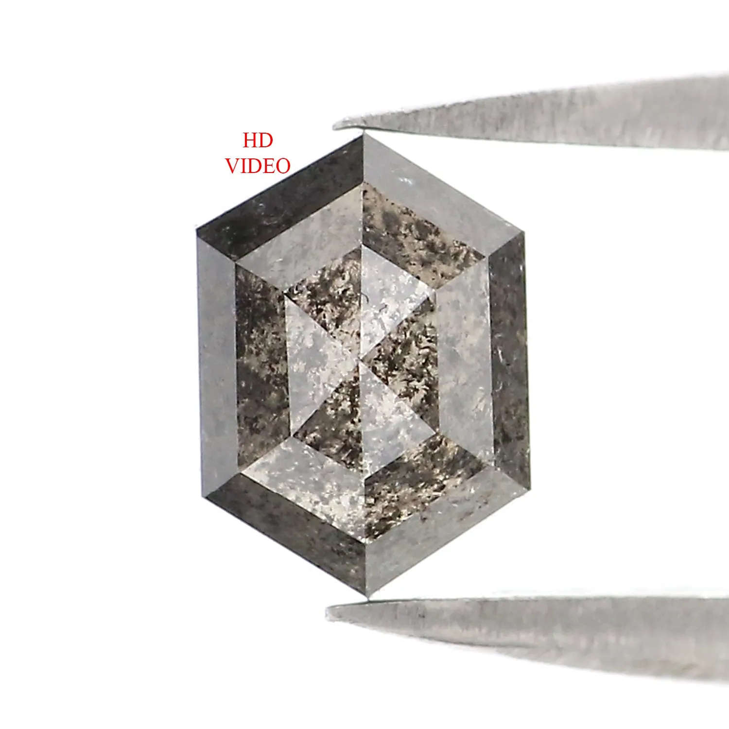 0.98 CT Natural Loose Hexagon Cut Diamond Salt And Pepper Hexagon Diamond 6.85 MM Natural Loose Black Grey Color Hexagon Cut Dia