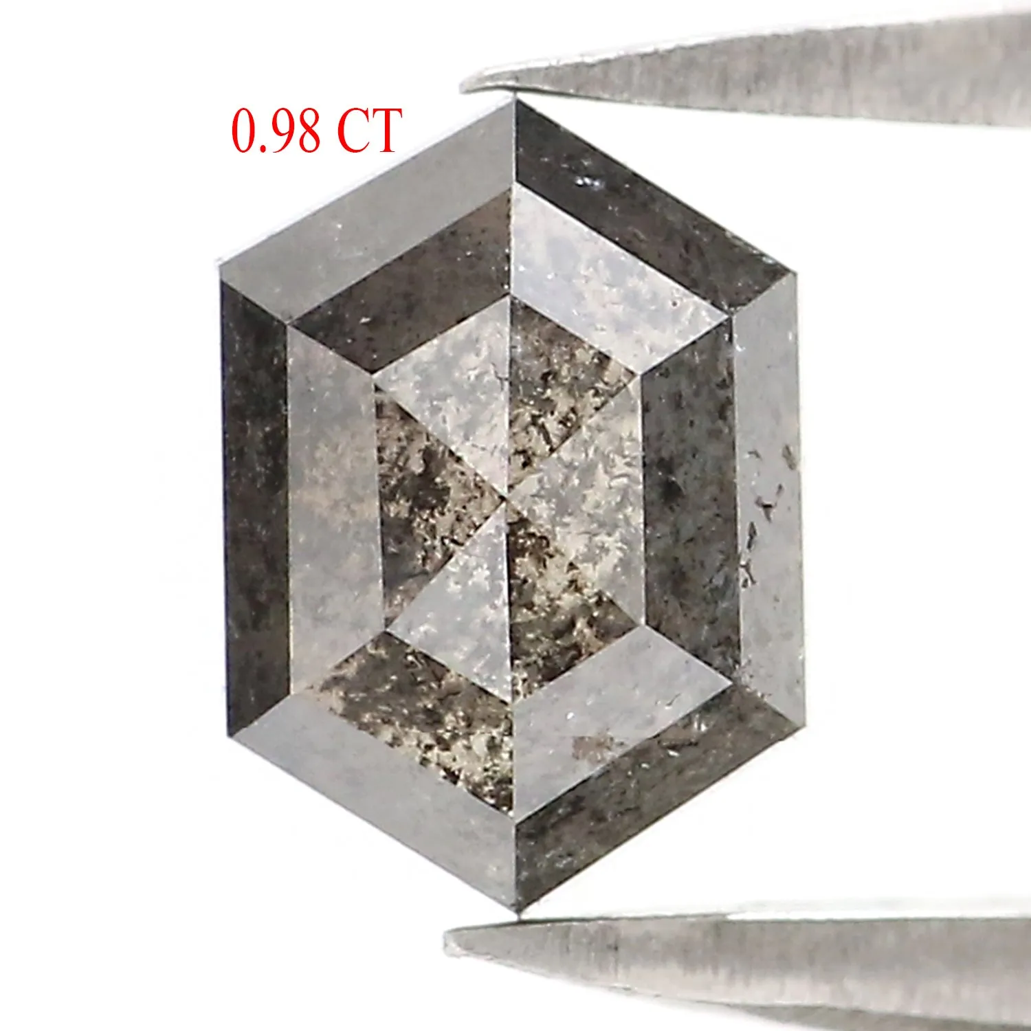 0.98 CT Natural Loose Hexagon Cut Diamond Salt And Pepper Hexagon Diamond 6.85 MM Natural Loose Black Grey Color Hexagon Cut Dia