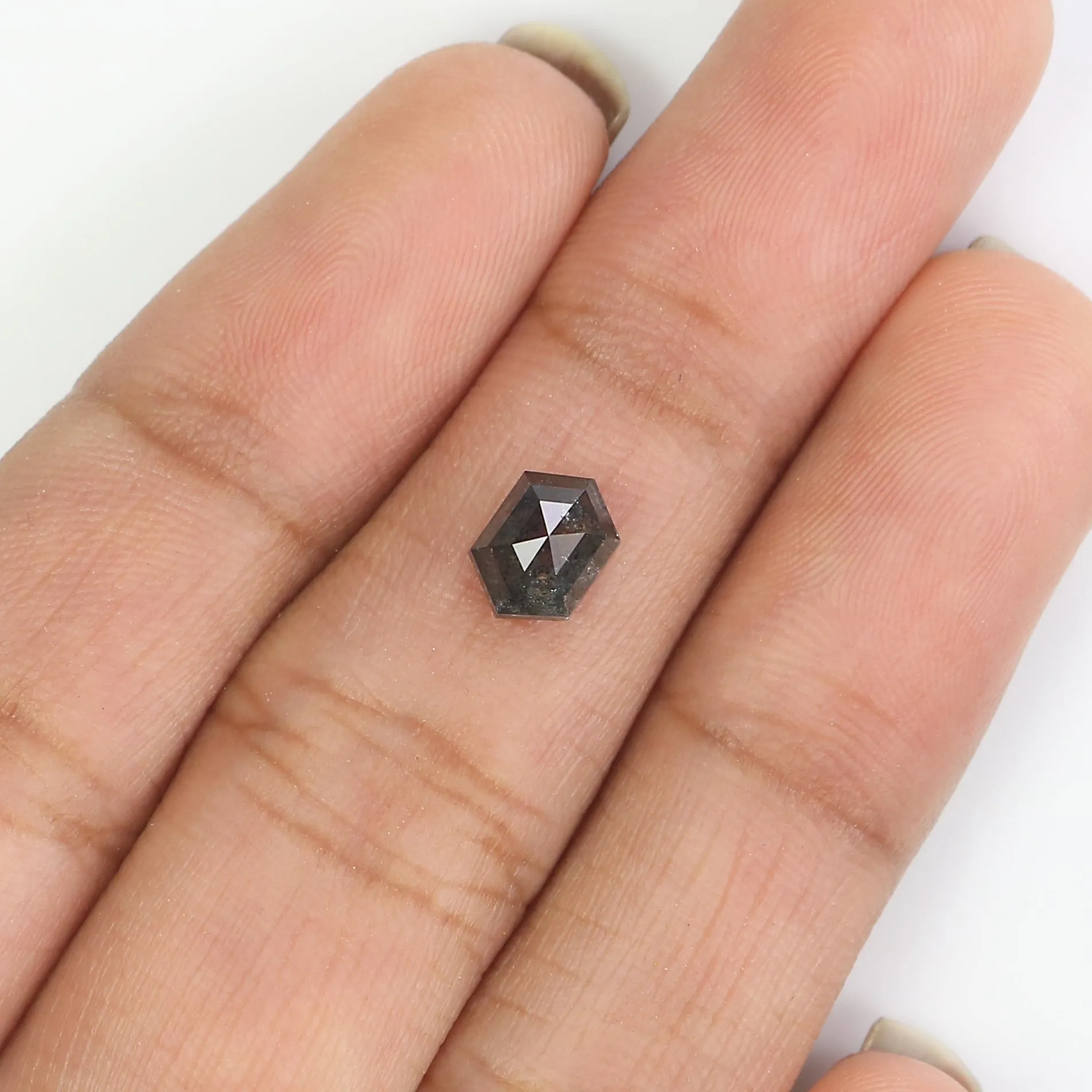 0.98 CT Natural Loose Hexagon Cut Diamond Salt And Pepper Hexagon Diamond 6.85 MM Natural Loose Black Grey Color Hexagon Cut Dia