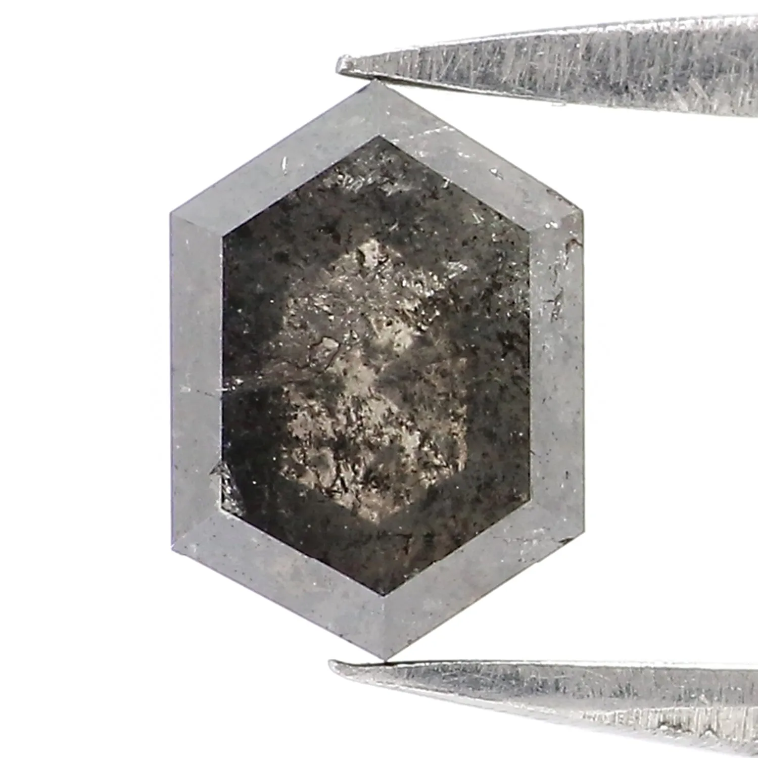 0.98 CT Natural Loose Hexagon Cut Diamond Salt And Pepper Hexagon Diamond 6.85 MM Natural Loose Black Grey Color Hexagon Cut Dia