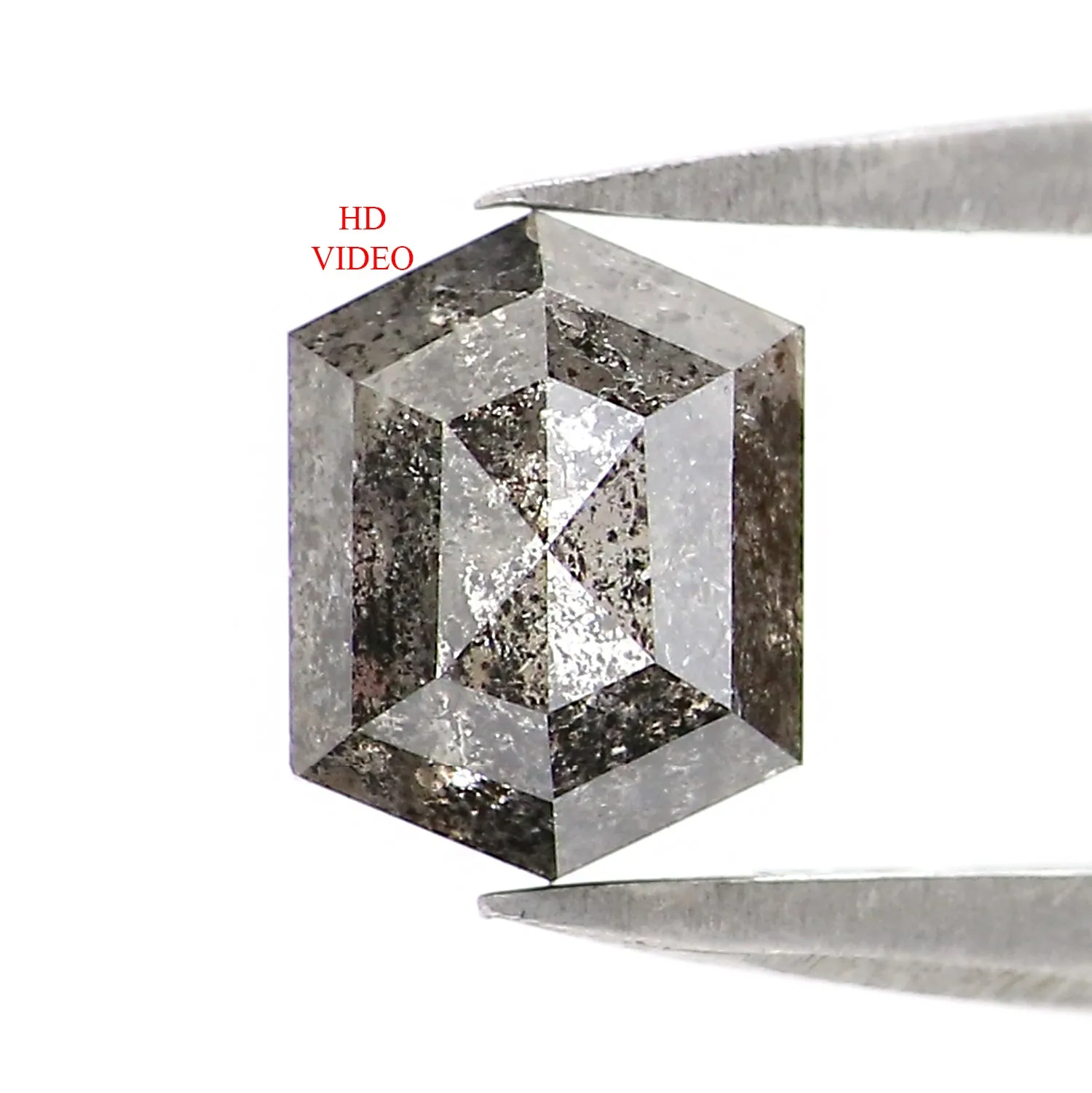 1.00 CT Natural Loose Hexagon Cut Diamond Salt And Pepper Hexagon Diamond 6.45 MM Natural Loose Black Grey Color Hexagon Cut Dia