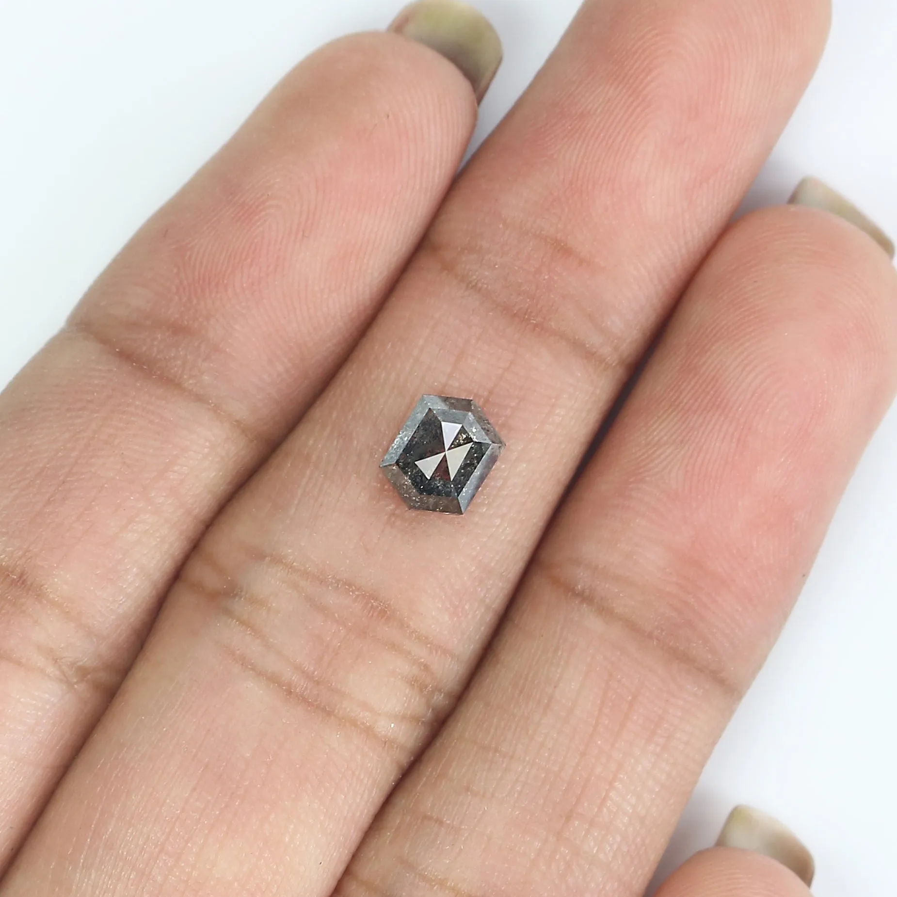 1.00 CT Natural Loose Hexagon Cut Diamond Salt And Pepper Hexagon Diamond 6.45 MM Natural Loose Black Grey Color Hexagon Cut Dia