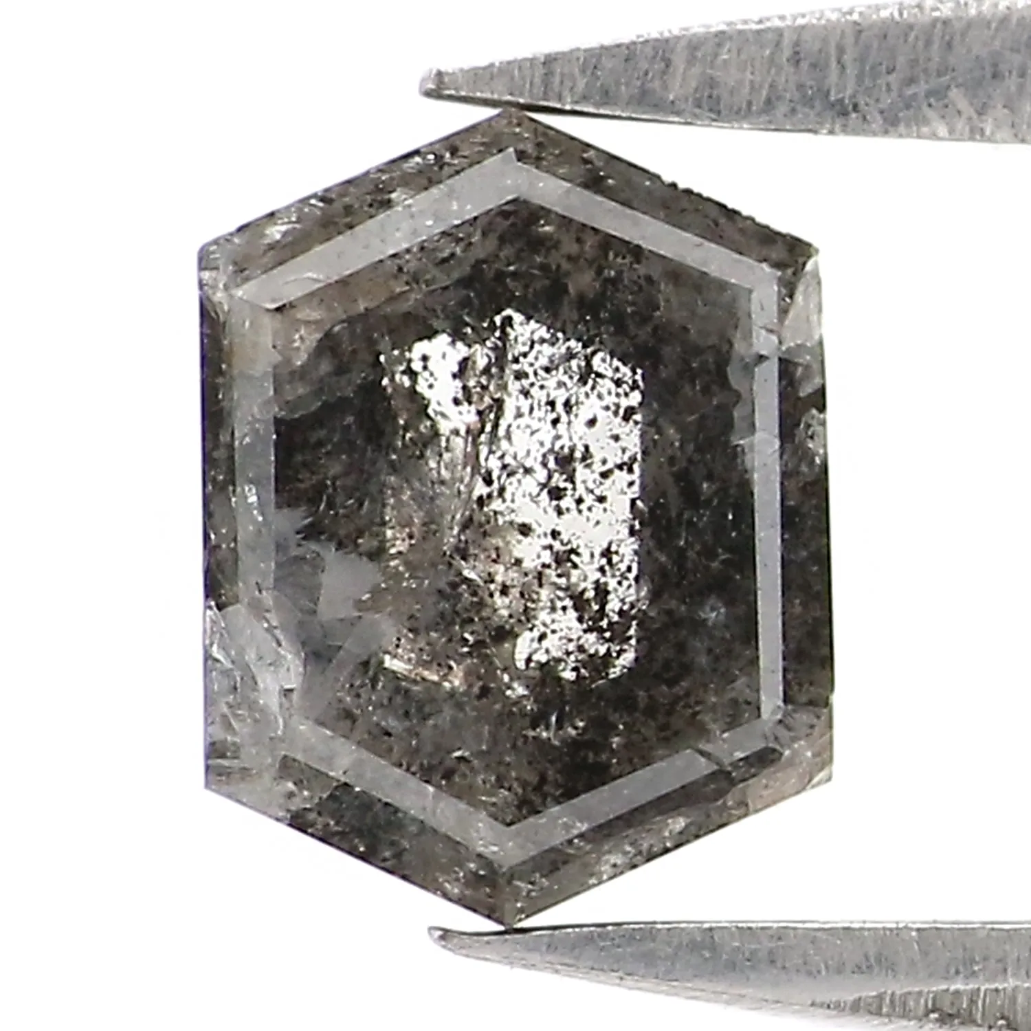 1.00 CT Natural Loose Hexagon Cut Diamond Salt And Pepper Hexagon Diamond 6.45 MM Natural Loose Black Grey Color Hexagon Cut Dia