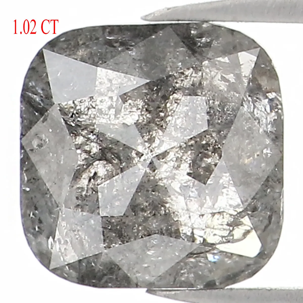 1.02 CT Natural Loose Cushion Shape Diamond Salt And Pepper Cushion Shape Diamond 5.65 MM Black Grey Color Cushion Rose Cut Diam