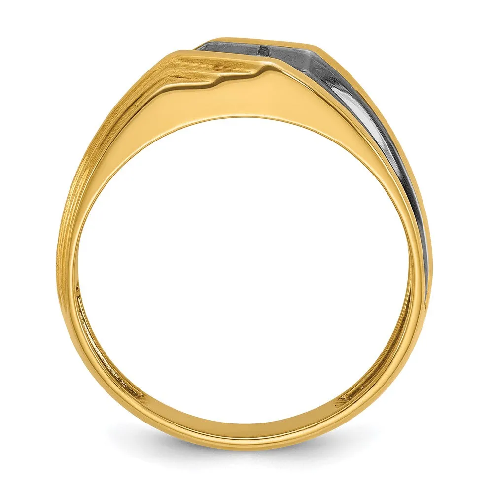 10.25mm 14K Yellow Gold Black RH. 1/6 Ct Lab Cr. Diamond Tapered Band