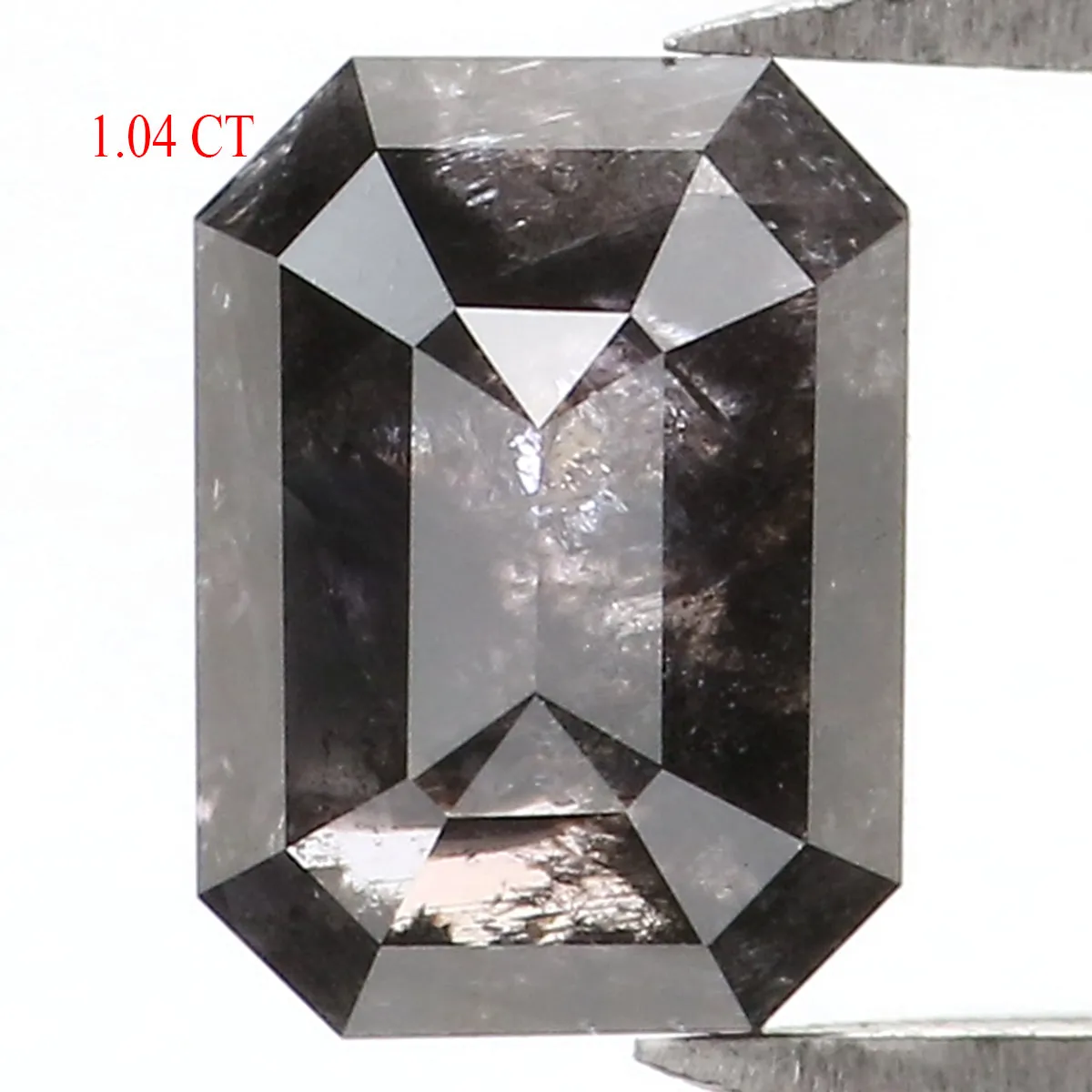 1.04 CT Natural Loose Emerald Shape Diamond Salt And Pepper Emerald Cut Diamond 6.55 MM Natural Black Grey Emerald Rose Cut Diam