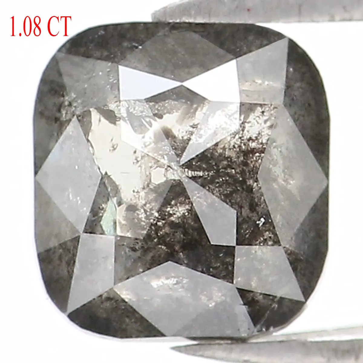 1.08 CT Natural Loose Cushion Shape Diamond Salt And Pepper Cushion Cut Diamond 5.80 MM Natural Black Grey Cushion Rose Cut Diam