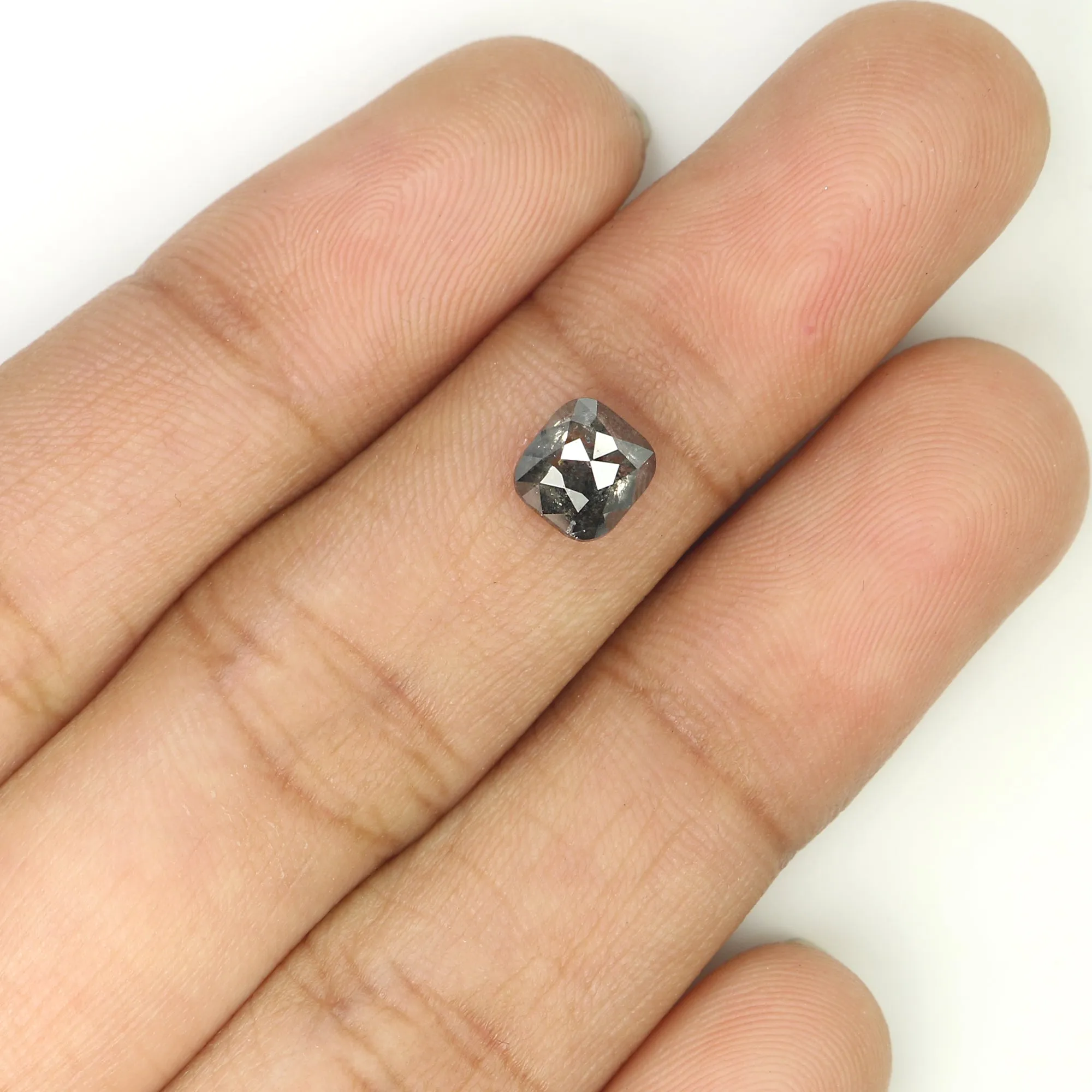 1.08 CT Natural Loose Cushion Shape Diamond Salt And Pepper Cushion Cut Diamond 5.80 MM Natural Black Grey Cushion Rose Cut Diam