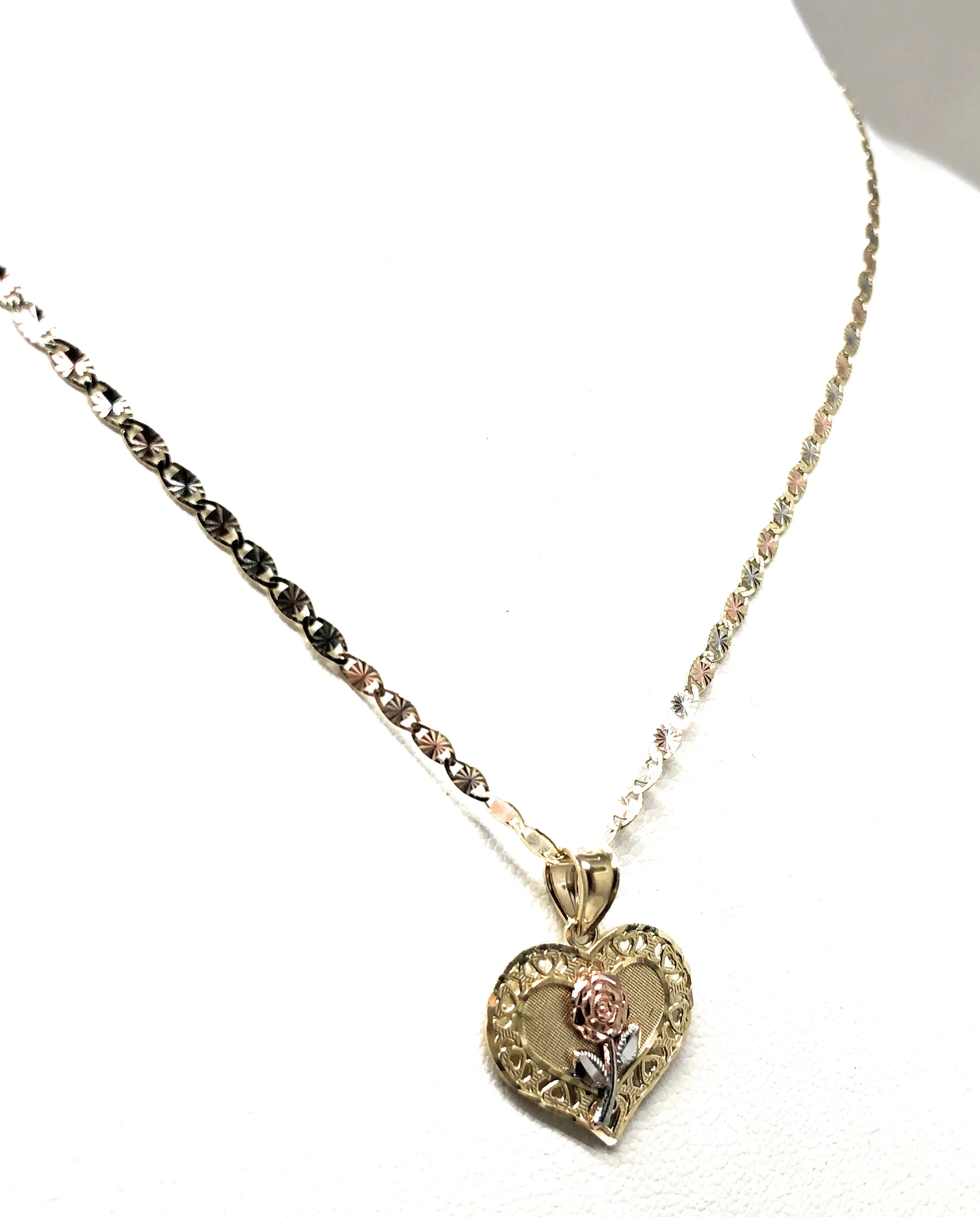 10k Solid Gold Yellow & Rose Heart Pendant Necklace Valentina Chain