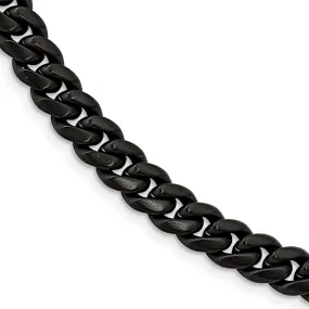 10mm Black Plated Stainless Steel Brushed Curb Chain Necklace, 24 Inch