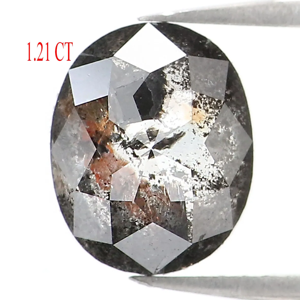 1.21 CT Natural Loose Oval Shape Diamond Salt And Pepper Oval Rose Cut Diamond 7.20 MM Black Grey Color Oval Shape Rose Cut Diam