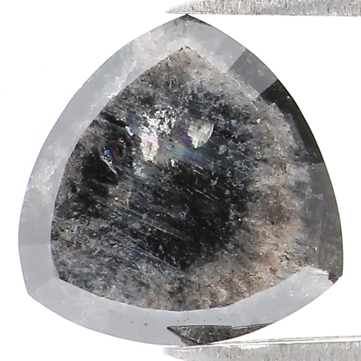 1.25 CT Natural Loose Triangle Shape Diamond Salt And Pepper Triangle Diamond 6.95 MM Black Grey Color Triangle Cut Rose Cut Dia