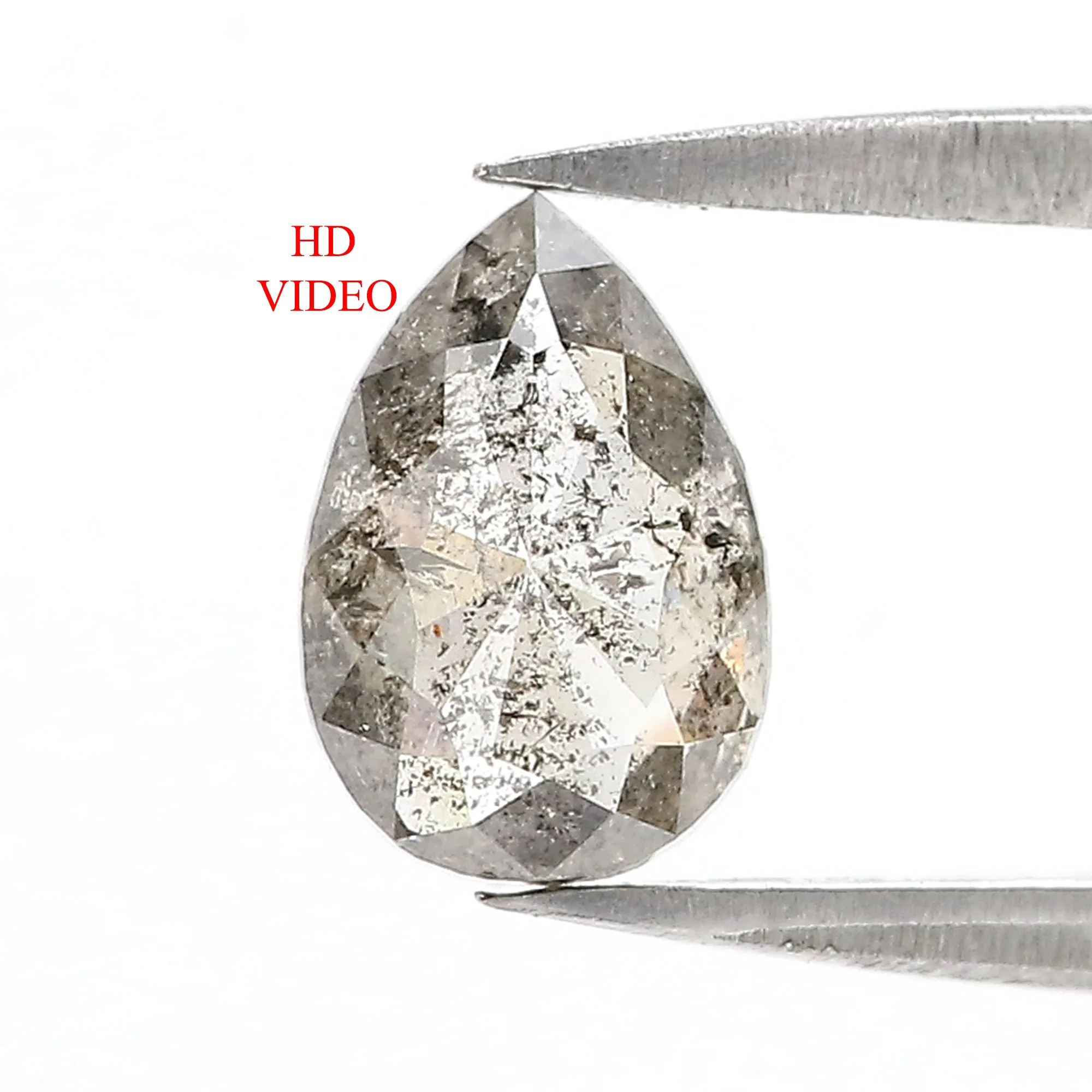 1.26 CT Natural Loose Pear Shape Diamond Salt And Pepper Pear Cut Diamond 8.50 MM Natural Loose Black Grey Color Pear Rose Cut D