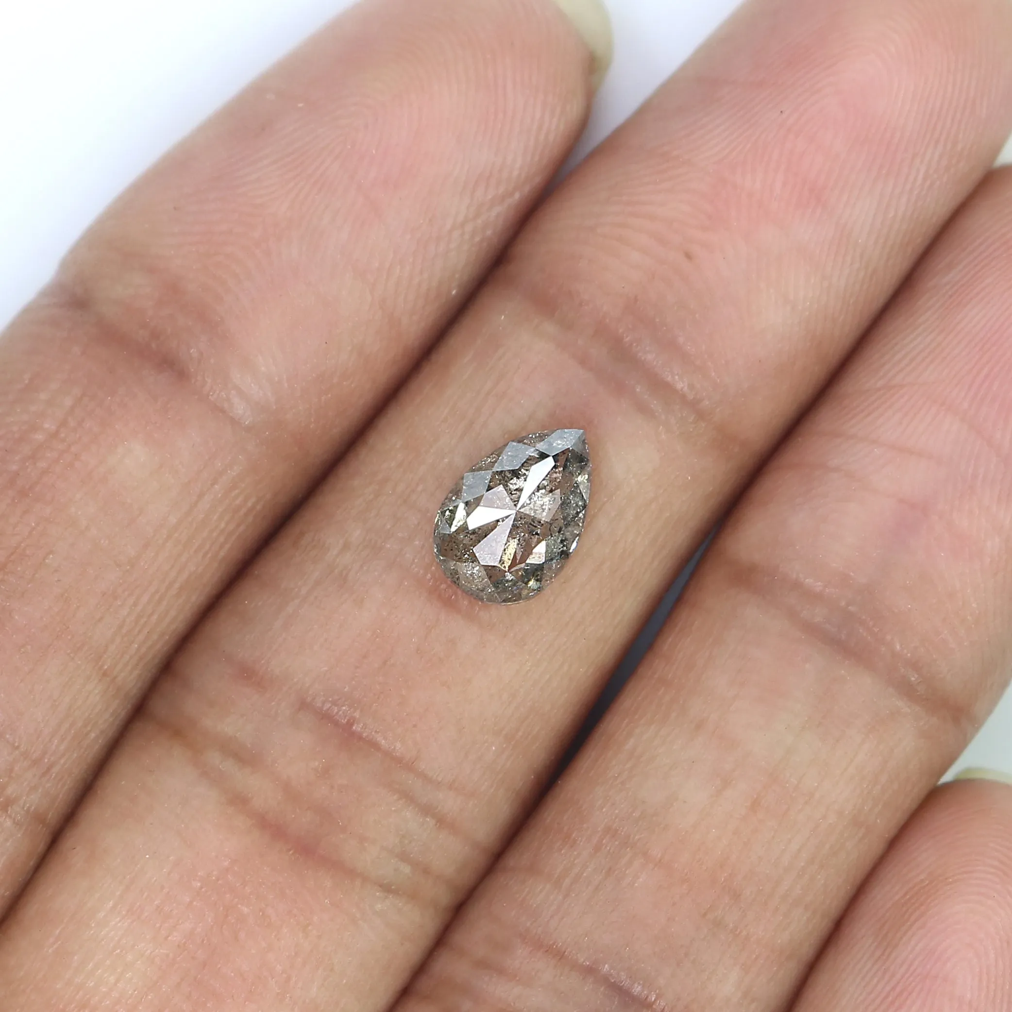 1.26 CT Natural Loose Pear Shape Diamond Salt And Pepper Pear Cut Diamond 8.50 MM Natural Loose Black Grey Color Pear Rose Cut D