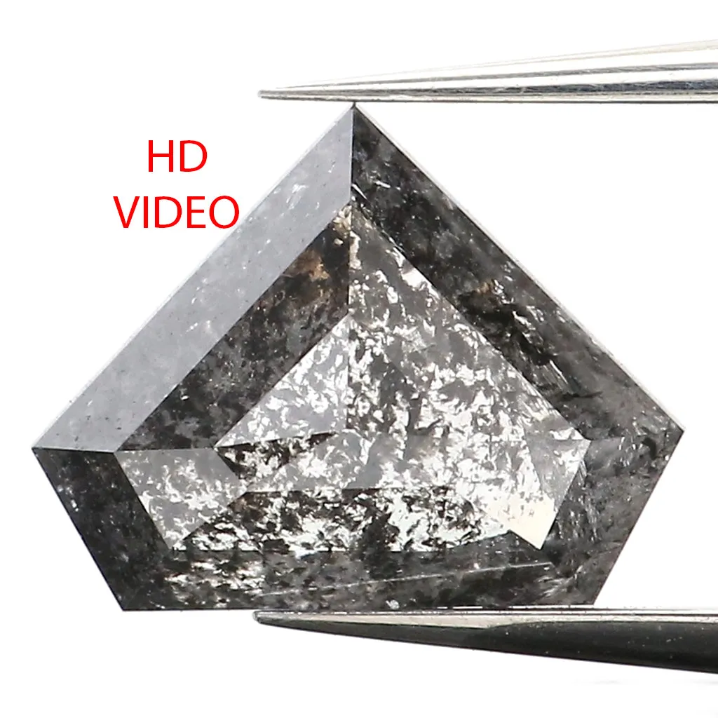 1.27 CT Natural Loose Shield Cut Diamond Black Grey Color Diamond 6.90 MM Natural Loose Diamond Salt And Pepper Shield Shape Dia