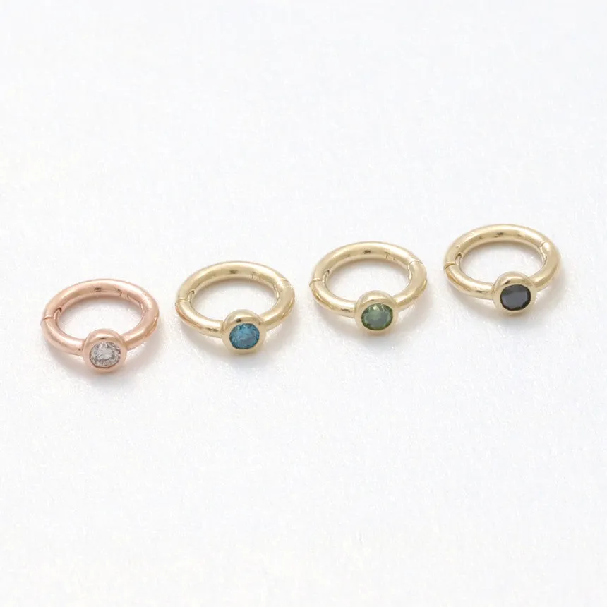 14K 18K Solid Gold Green Diamond Tragus Cartilage Snug Rook Helix Piercing Earring Clicker Huggie Hoop Ring