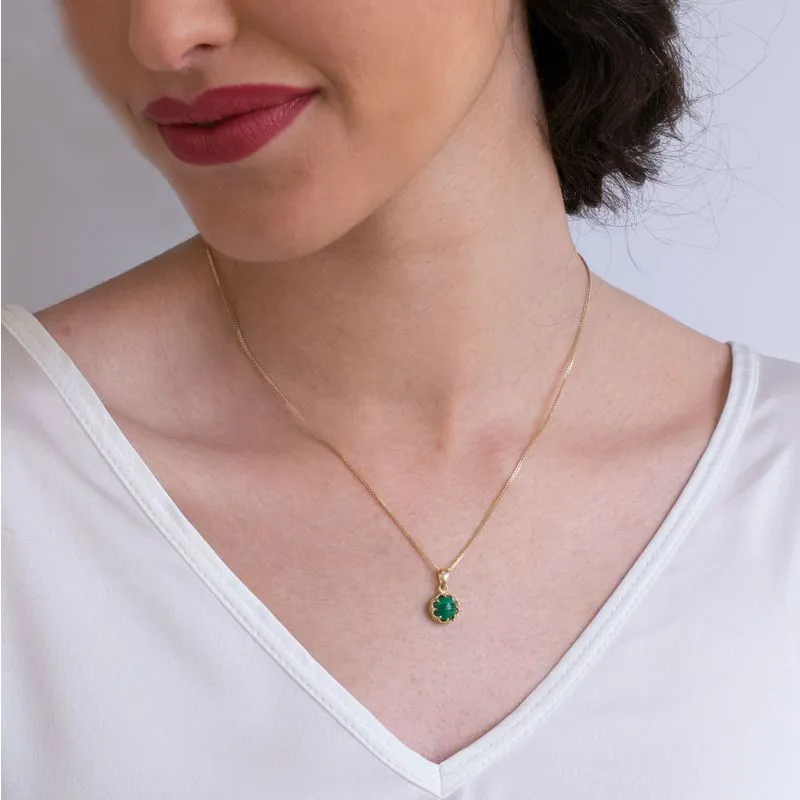 14k Gold Green Malachite 8mm Decorate Round Necklace