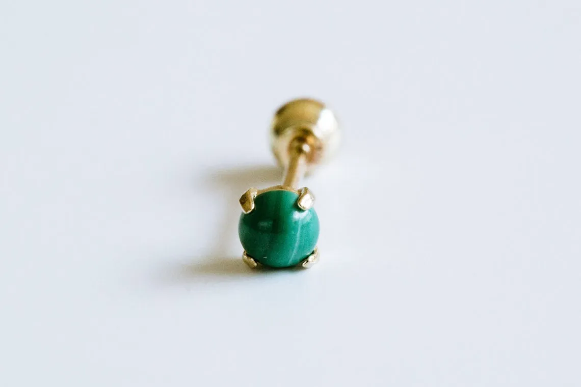 14k Gold Sky Green Gemstone Barbell Ear Stud Piercing