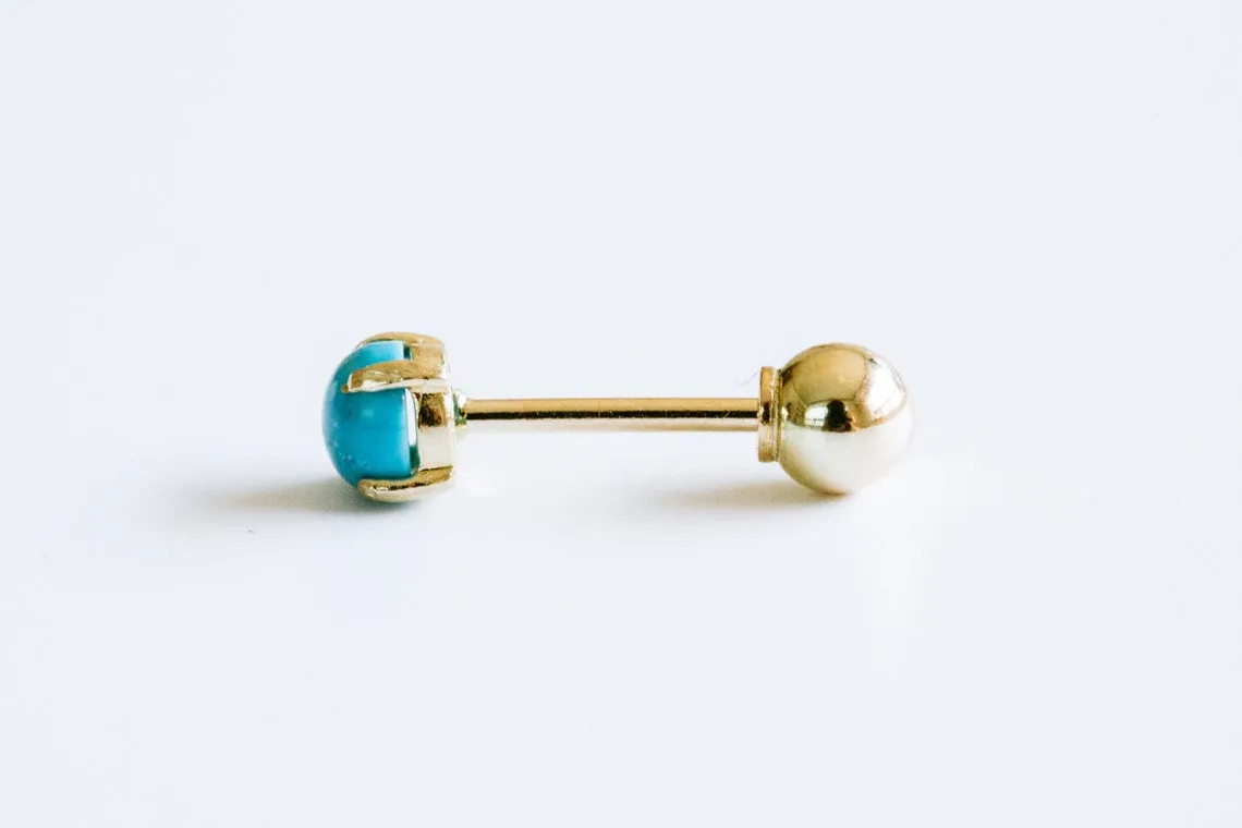 14k Gold Sky Green Gemstone Barbell Ear Stud Piercing