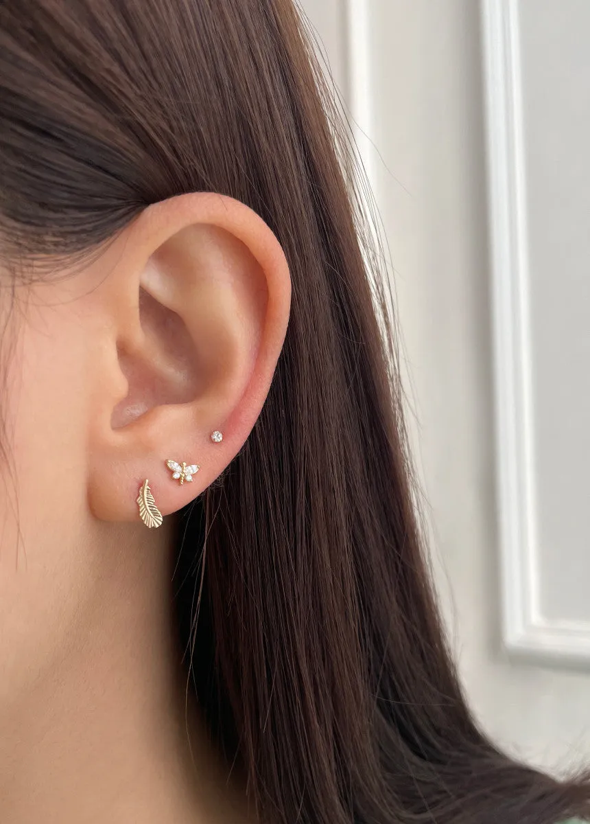 14K Real Gold Feather Tragus Cartilage Forward Helix Conch Earring Piercing