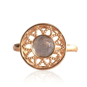 14K Rose Gold Round Brown Labradorite 6mm Ring