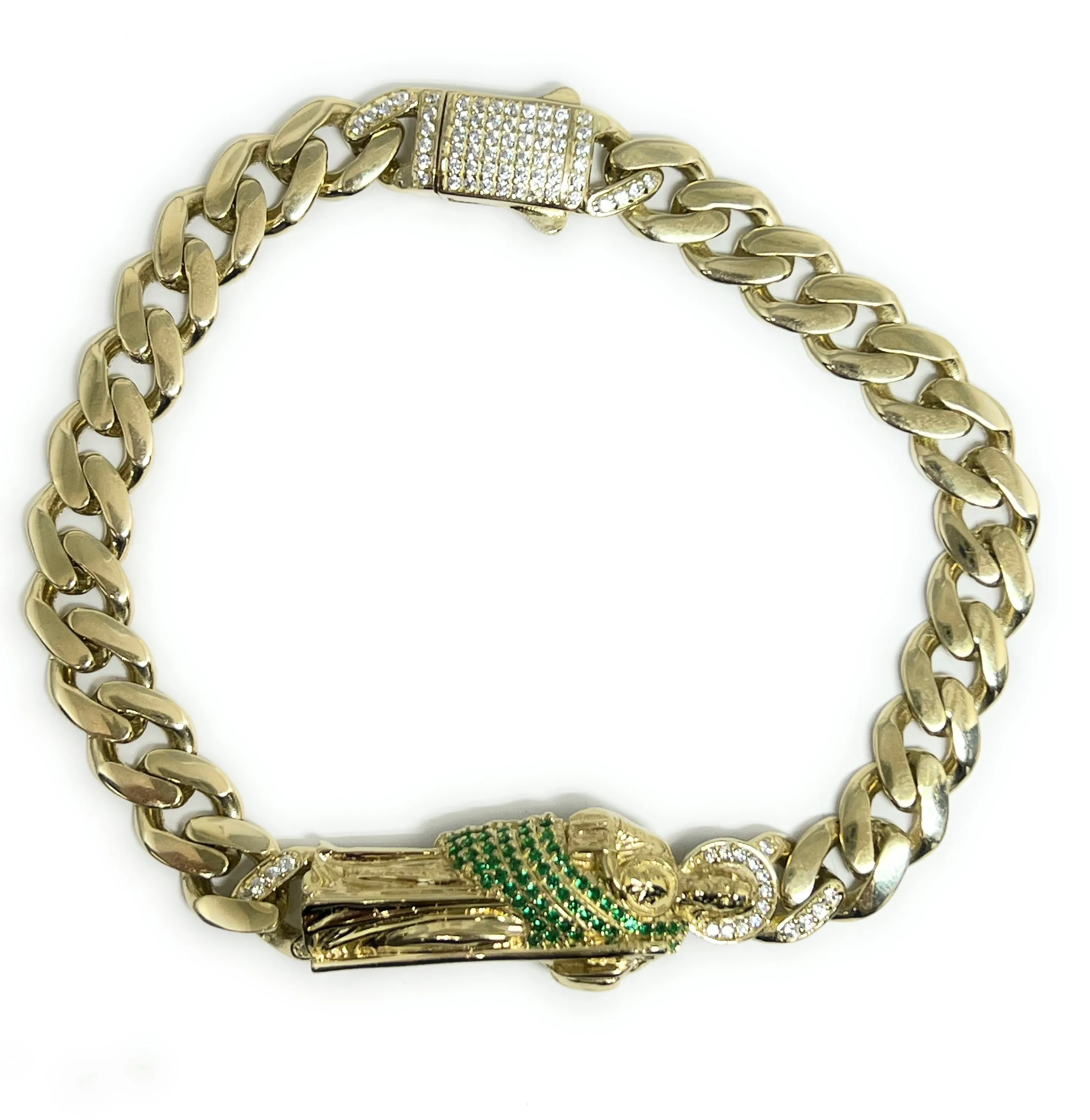 14k Solid Gold SAAN JUDAS SAAINT JUDE 3D GREEN CZ Brracelet 7-9 inch (14-16.5g)