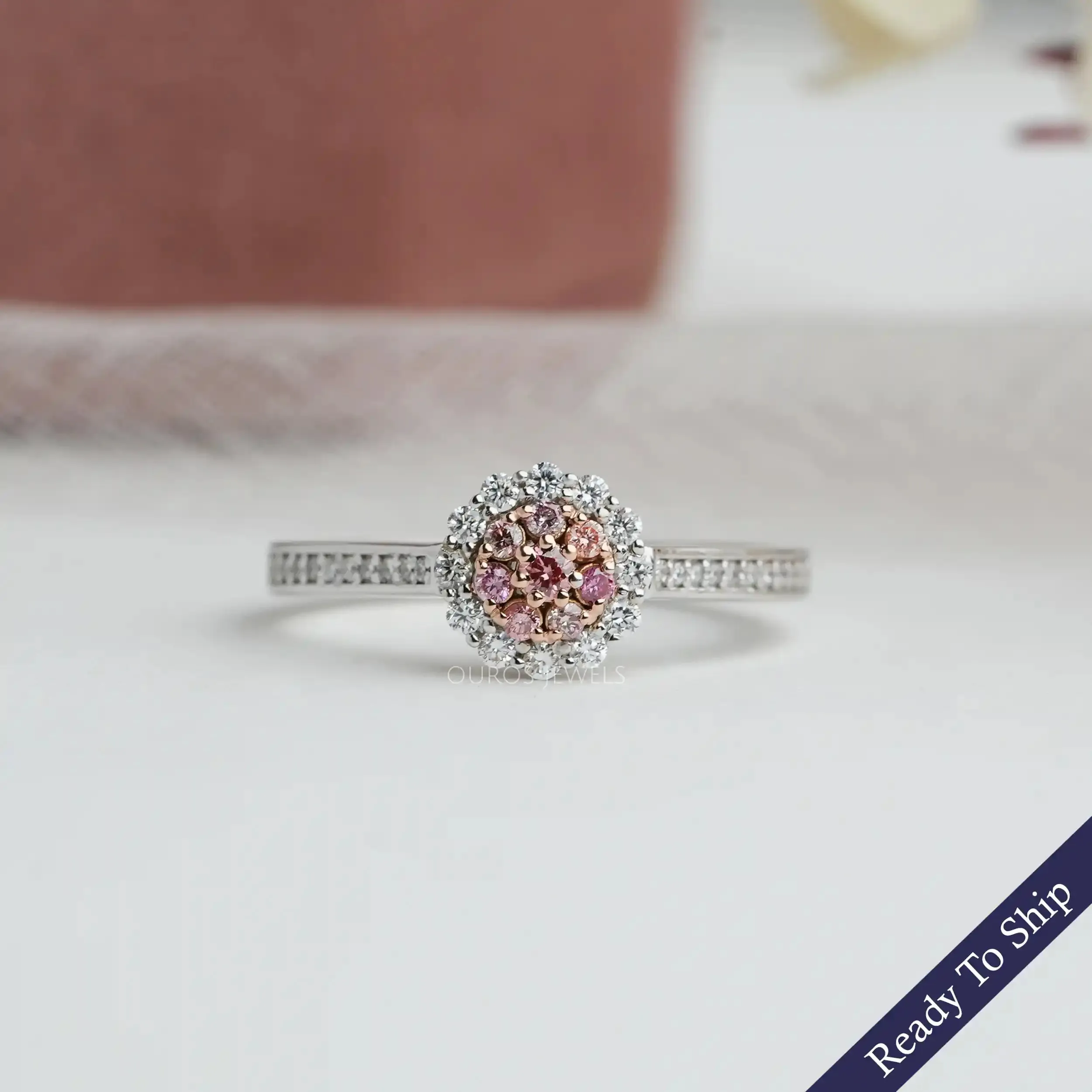 14K White and Rose Gold Pink Diamond Ring