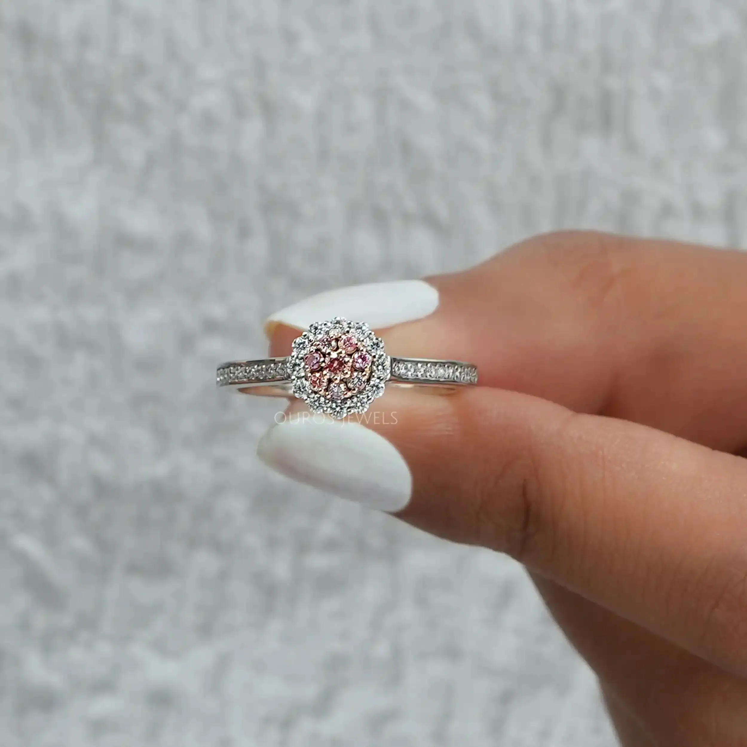 14K White and Rose Gold Pink Diamond Ring