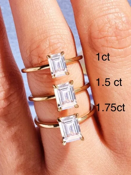 14k White Gold Emerald Cut Lab Grown Diamond Ring