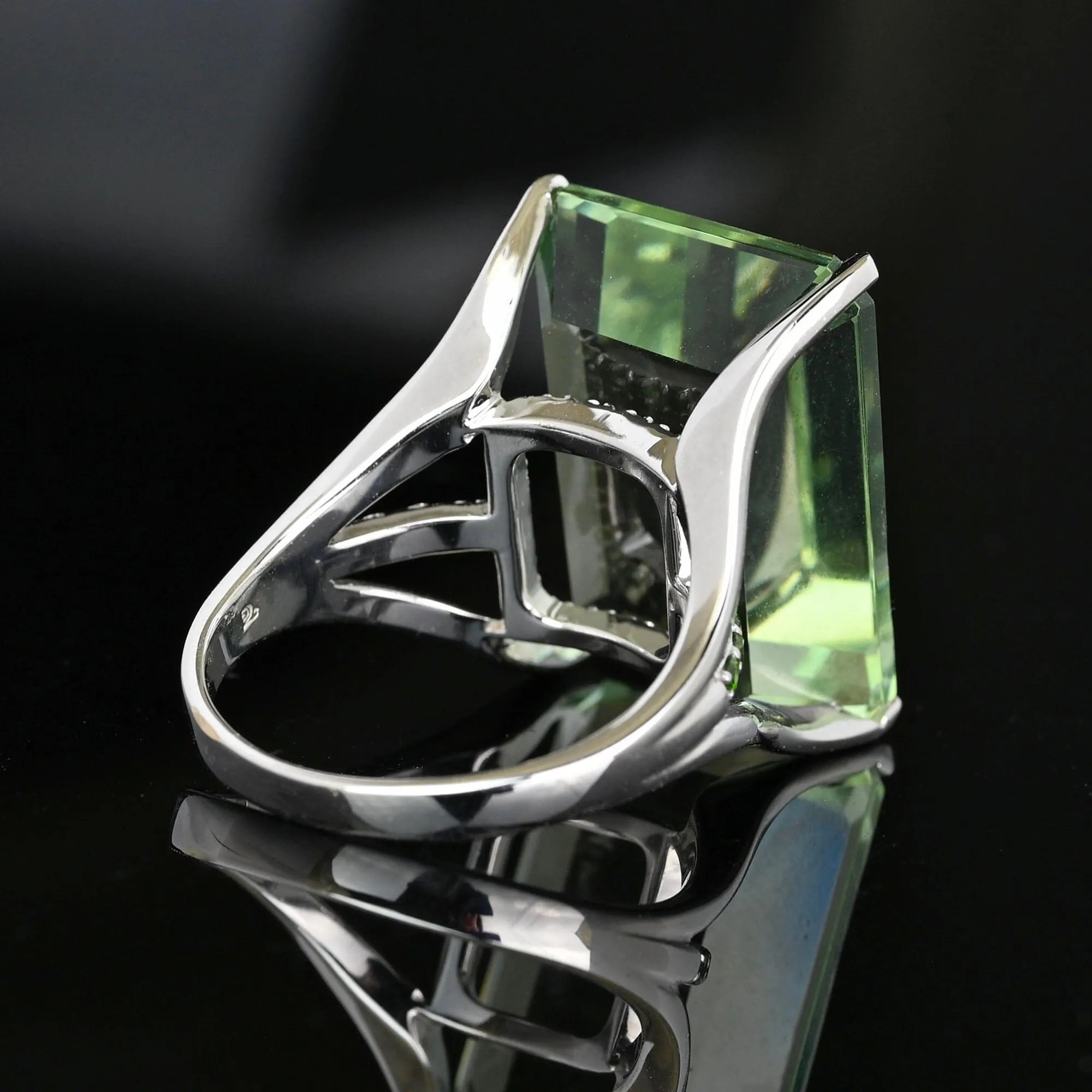 14K White Gold Green Diamond Underpass Prasiolite Ring