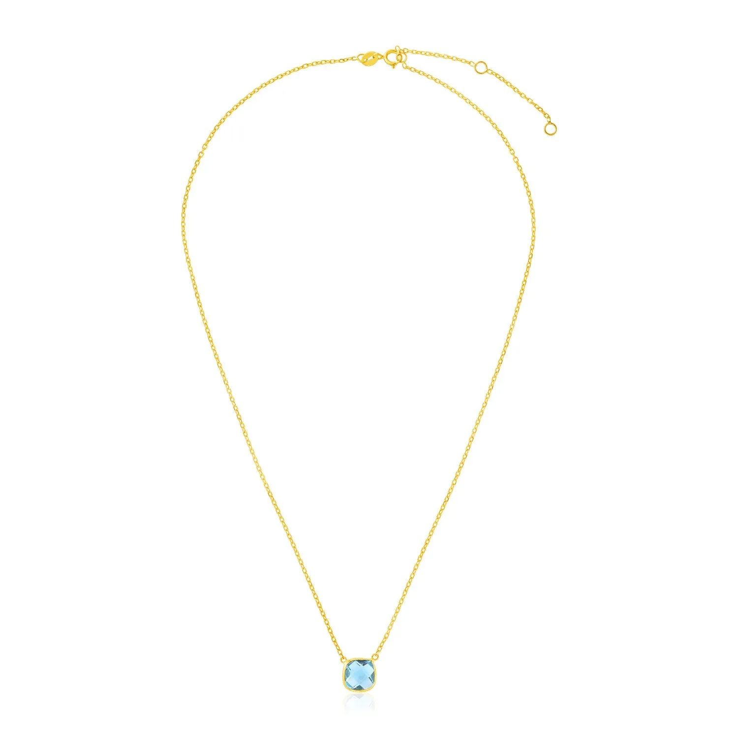 14k Yellow Gold 17 inch Necklace with Cushion Blue Topazrx70160-17-rx70160-17