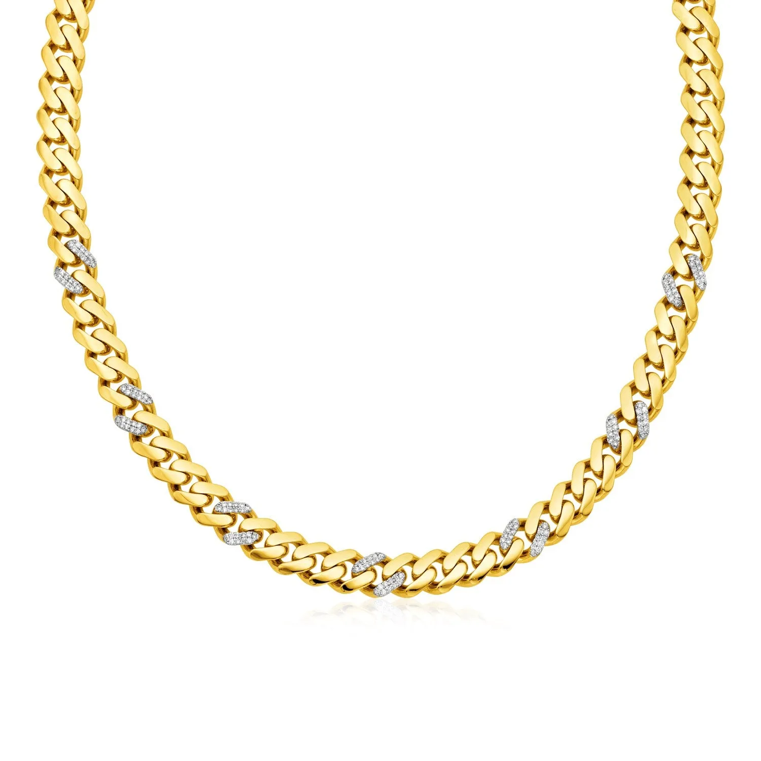 14k Yellow Gold 18 inch Polished Curb Chain Necklace with Diamondsrx60997-18-rx60997-18