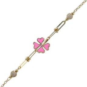 14K Yellow gold pink clover bracelet-226192