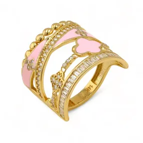 14K Yellow gold pink clover ring-227077