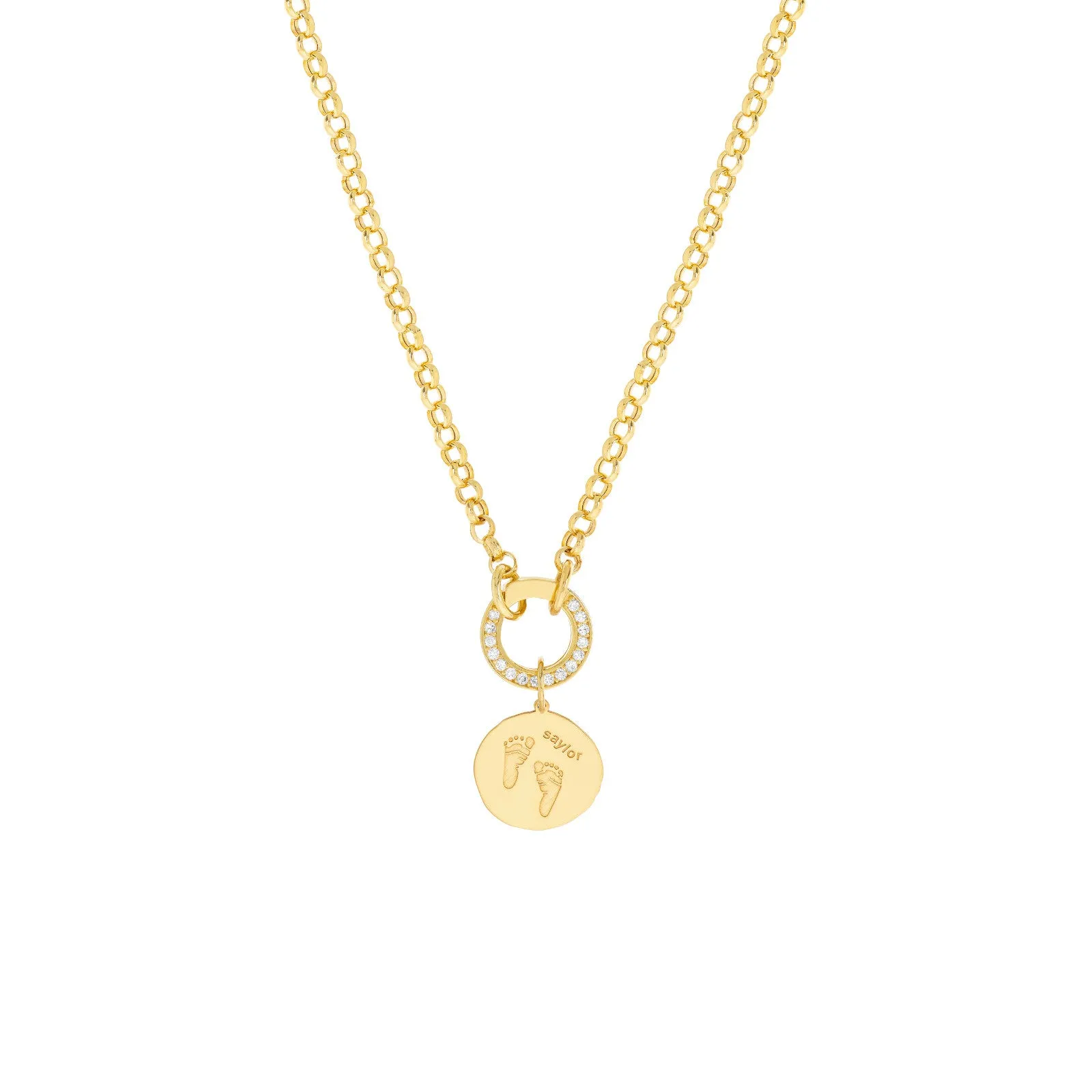 14k Yellow Gold Push Lock Baby Feet Charm Necklace