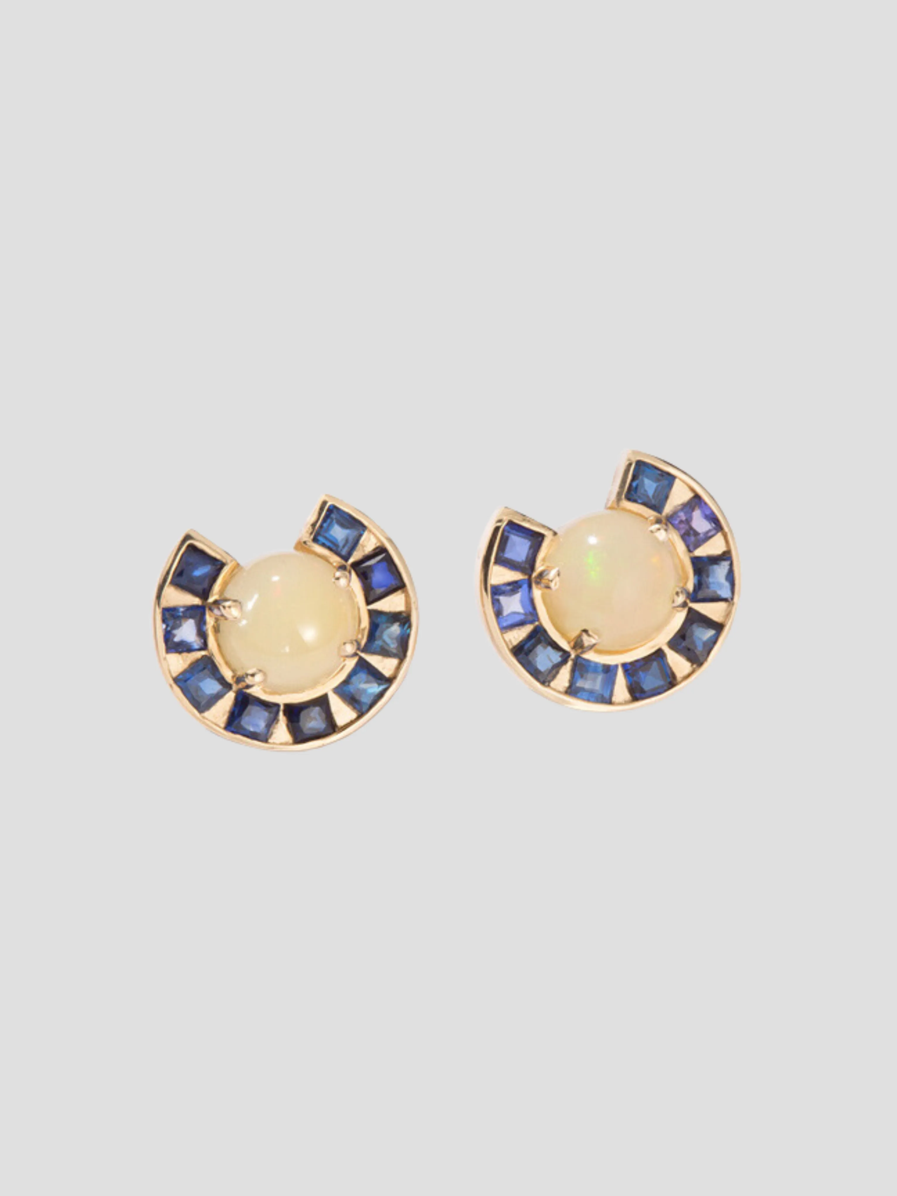 14K Yellow Gold Sapphire Moon Earrings