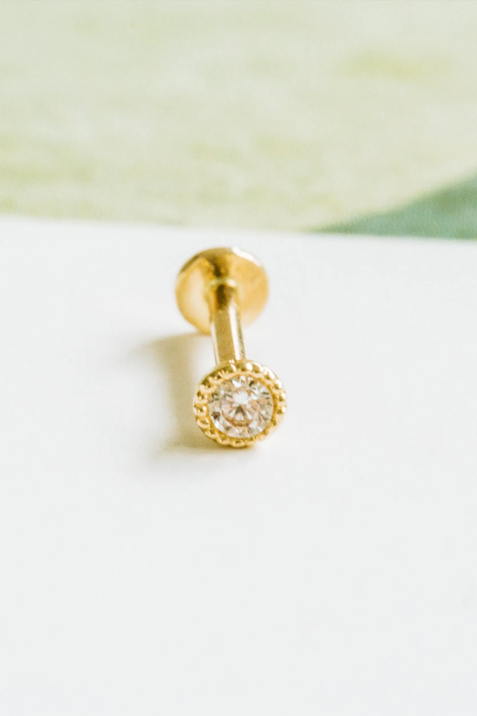14kGold Cartilage Ball Round Cubic Internally Internal Threaded Labret