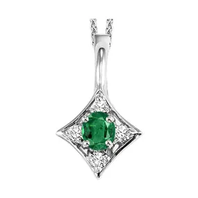 14KT WHITE GOLD DIAMOND (1/20CTW) & EMERALD (1/6 CTW) PENDANT