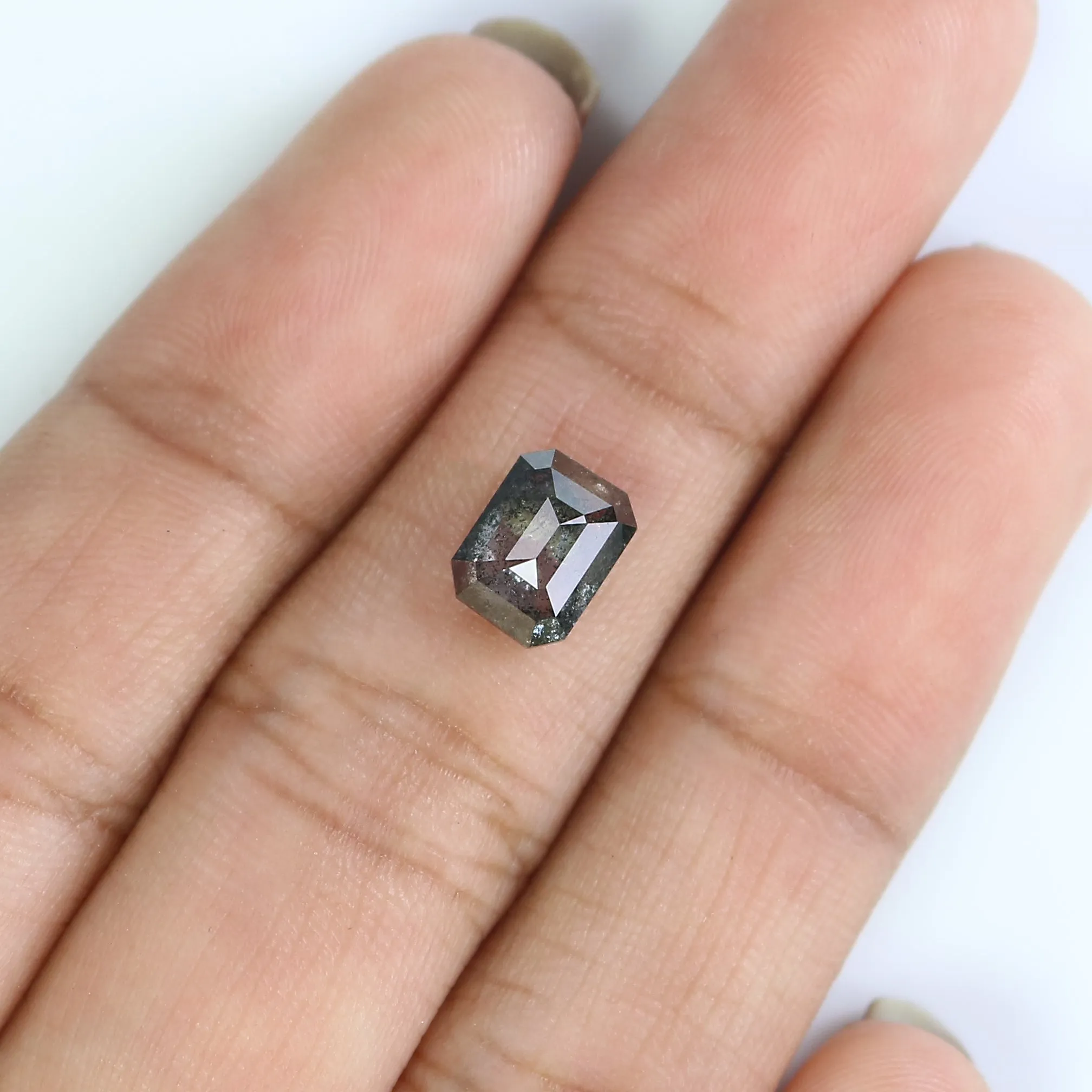 1.50 CT Natural Loose Emerald Shape Diamond Salt And Pepper Emerald Shape Diamond 7.55 MM Black Grey Color Emerald Rose Cut Diam