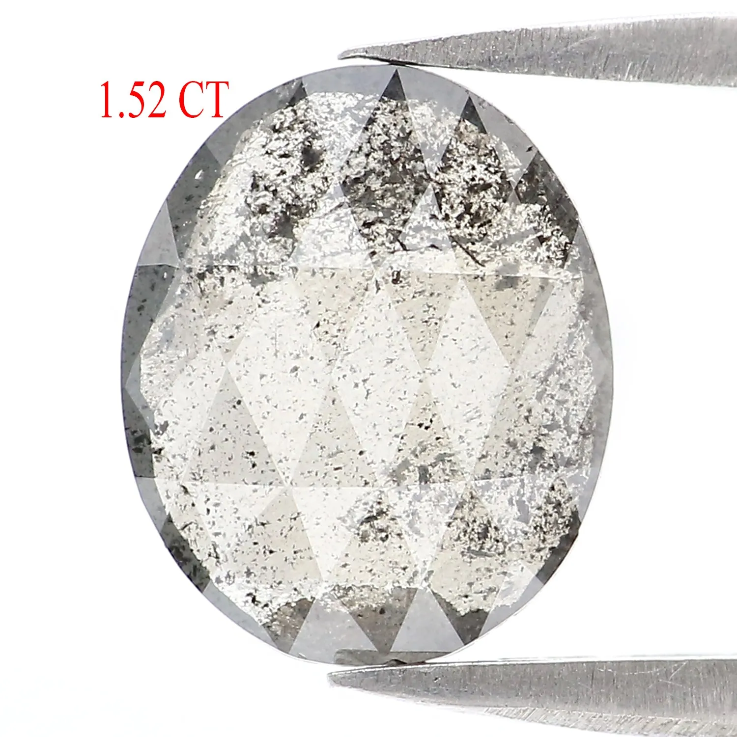 1.52 Ct Natural Loose Oval Shape Diamond Salt And Pepper Oval Diamond 9.70 MM Natural Diamond Black Grey Color Oval Rose Cut Dia