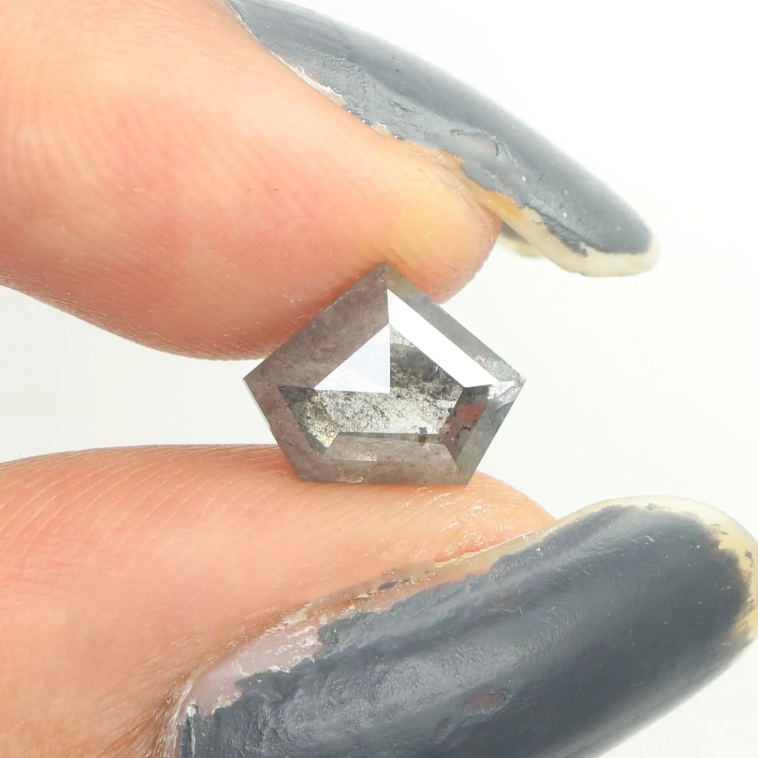 1.63 CT Natural Loose Shield Diamond Black Grey Color Diamond 7.25 MM Natural Loose Diamond Salt And Pepper Shield Rose Cut Diam