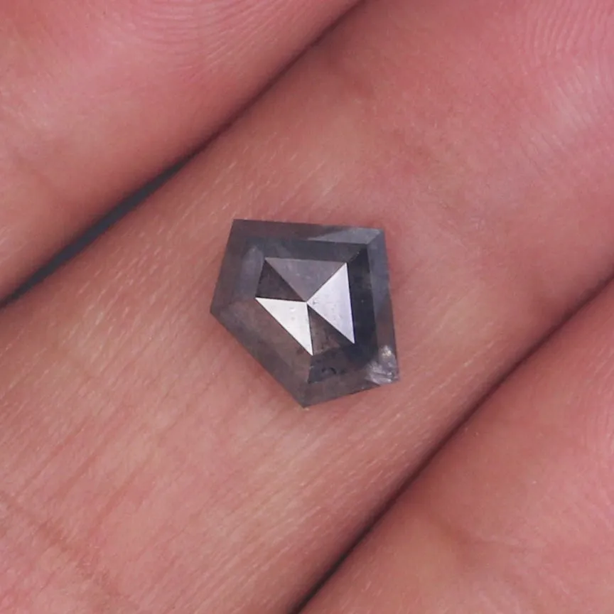 1.63 CT Natural Loose Shield Diamond Black Grey Color Diamond 7.25 MM Natural Loose Diamond Salt And Pepper Shield Rose Cut Diam