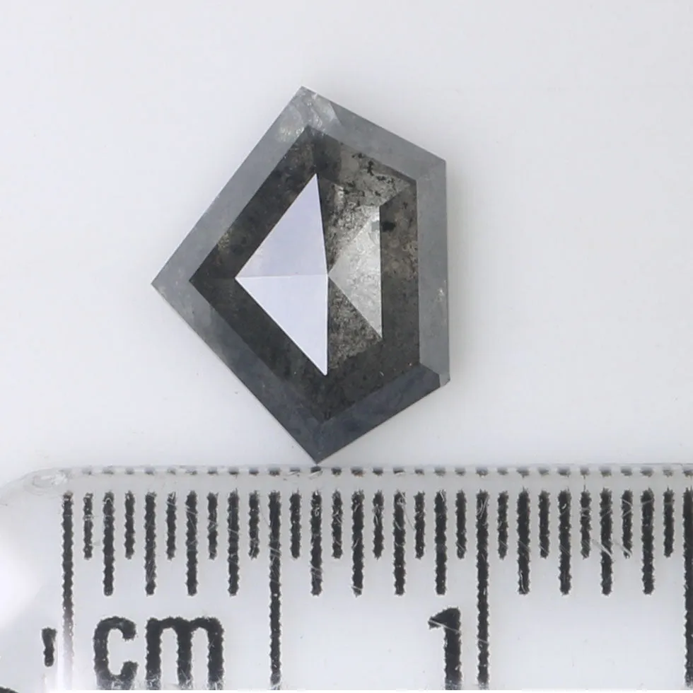 1.63 CT Natural Loose Shield Diamond Black Grey Color Diamond 7.25 MM Natural Loose Diamond Salt And Pepper Shield Rose Cut Diam